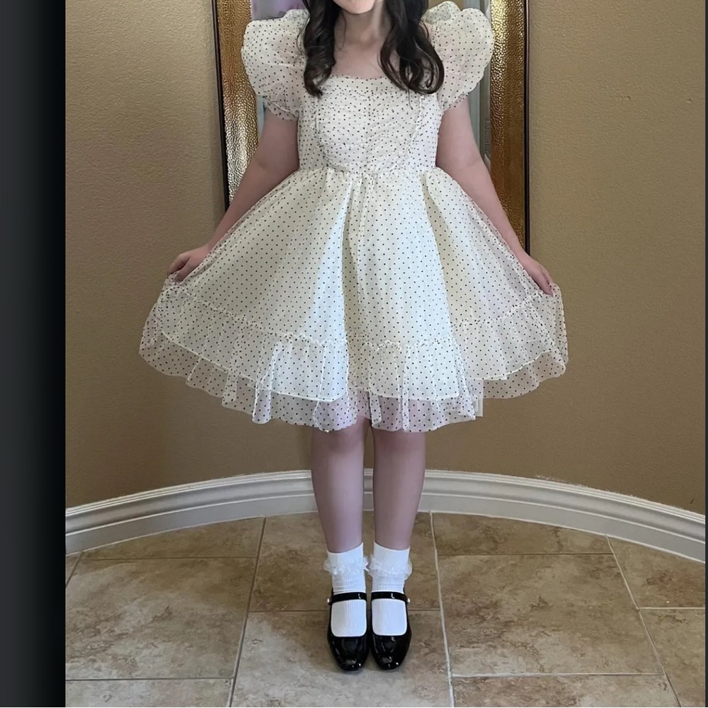 Joyfolie Cream Polka Dot Kids Dress